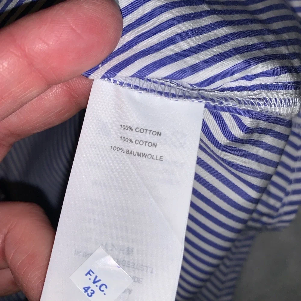 J CREW women’s Striped Navy White ruffled Mandarin-Collar button down Shirt 00